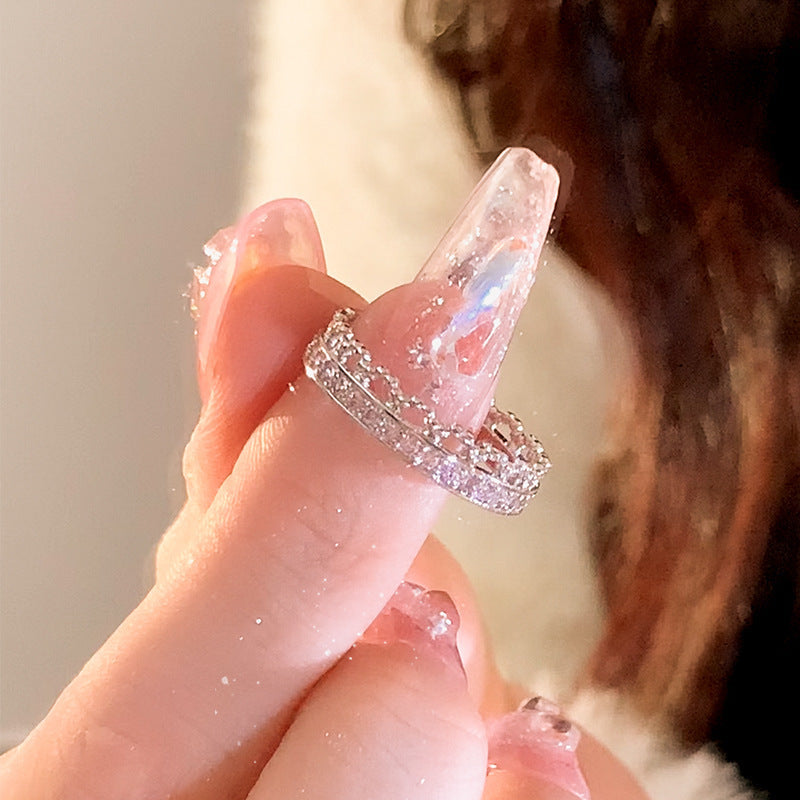 Dopamine love colored zircon diamond ring female niche index finger high-end fashion personality open ring