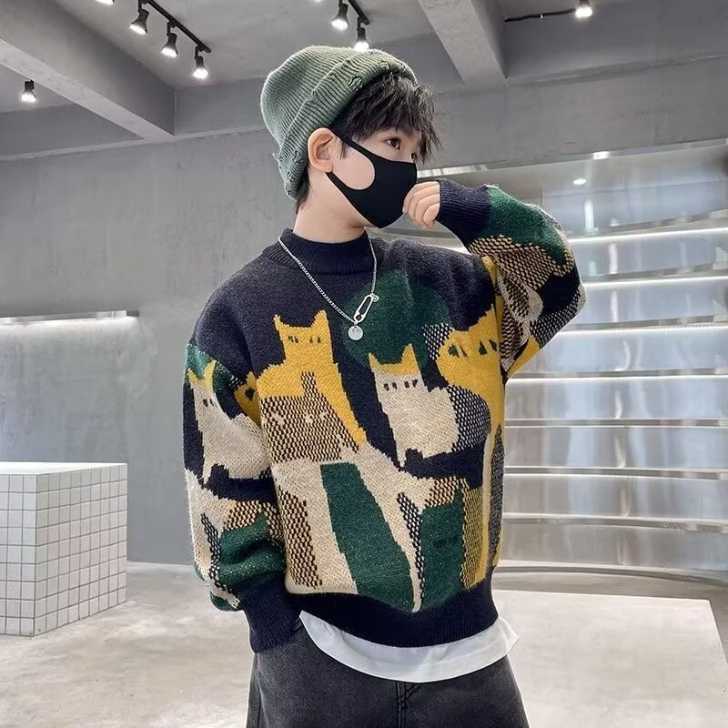 Thickened Knitted Pullover For Older Children And Boys