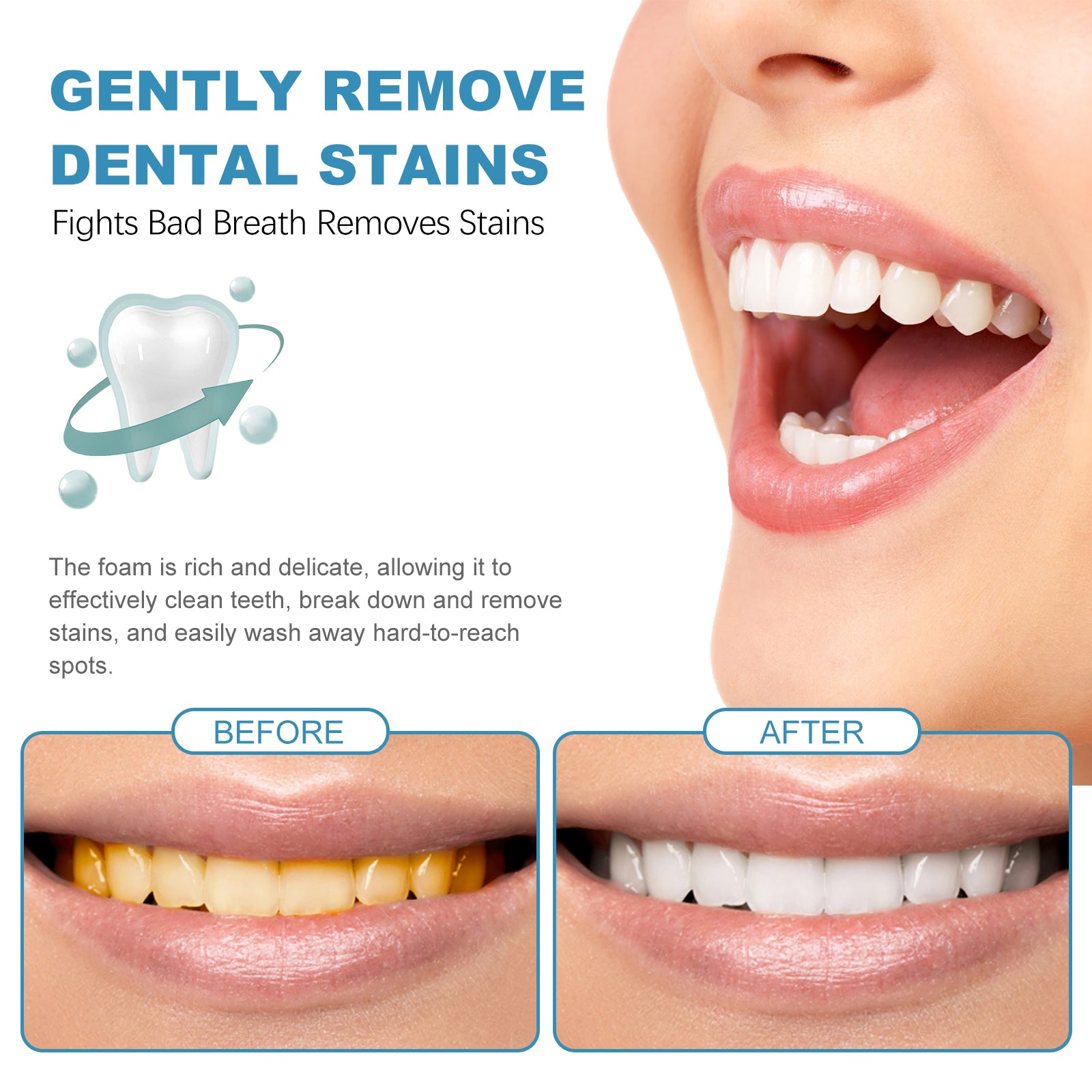 Beauty Tooth Fresh Pure White Mousse, Clean Bad Breath Stains White Teeth Care Gums Care Toothpaste