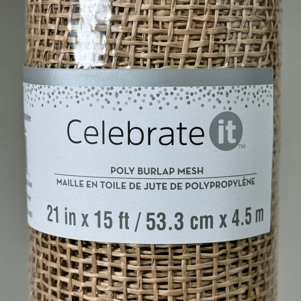 CELEBRATE IT Poly Burlap Mesh 21" x 15' Tan 100% Polypropylene 659770