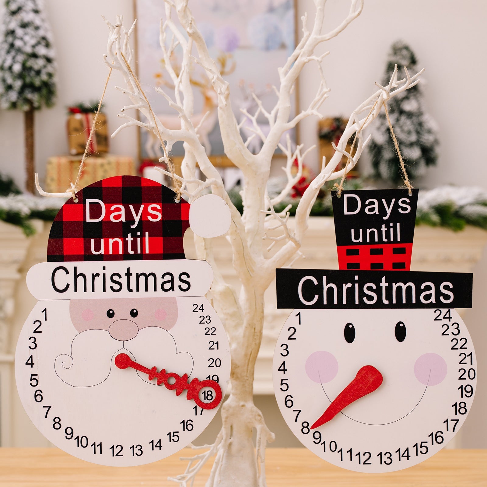 Christmas decorations Christmas plaid hat old man hat snowman pointer wooden calendar