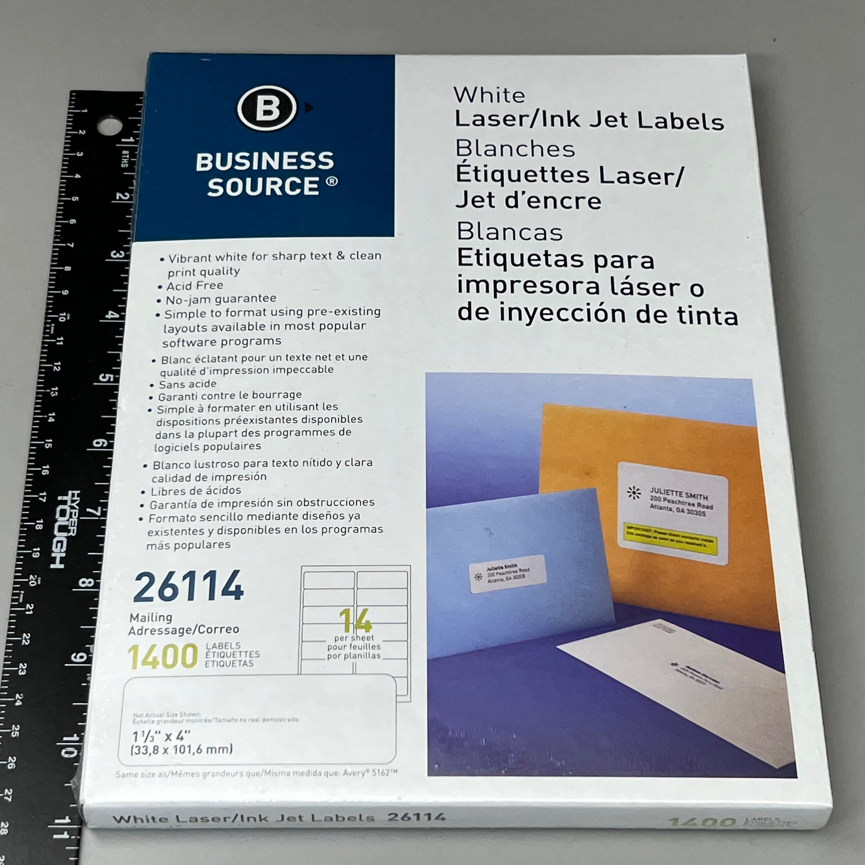 BUSINESS SOURCE (1400 Labels) Laser Ink Jet Mailing Labels 1-1/3"x 4 White 26114
