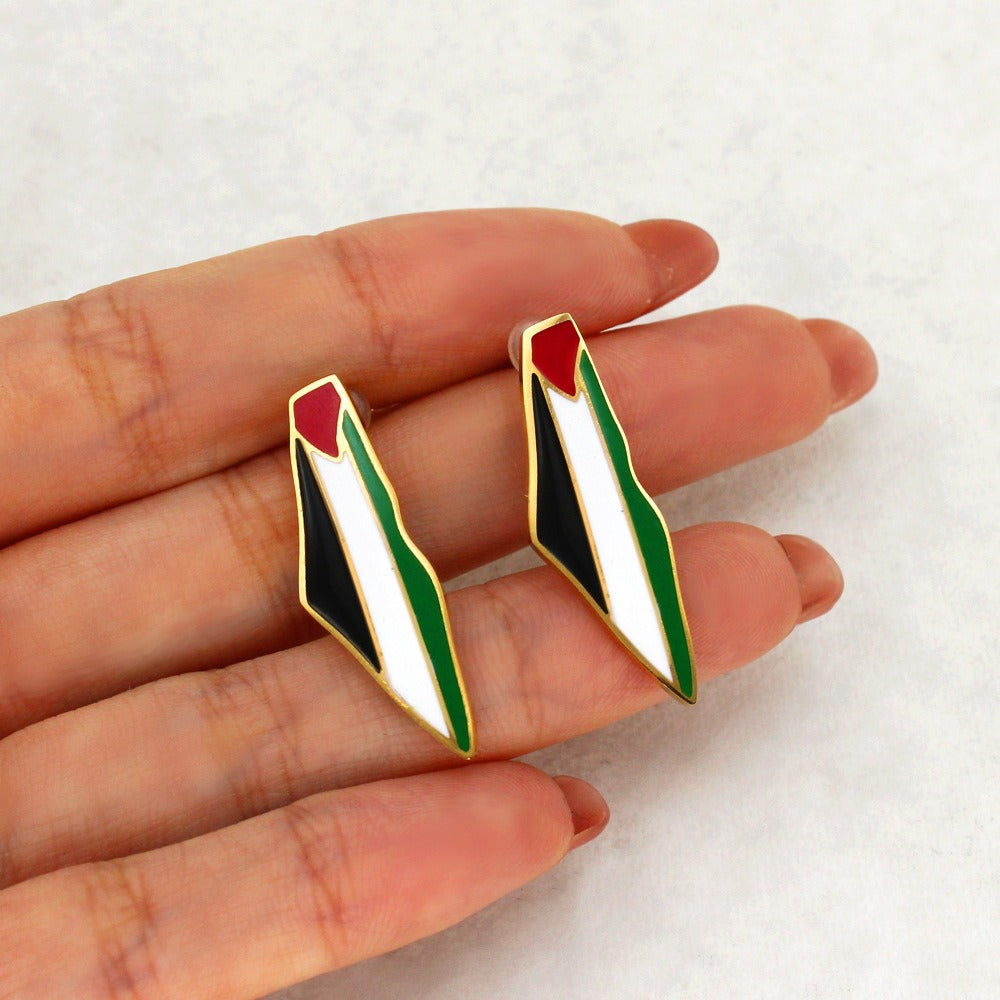 Oil-Drip Palestine Map Titanium Steel 18K Pendant Necklace Fashion Personalized Earring Set