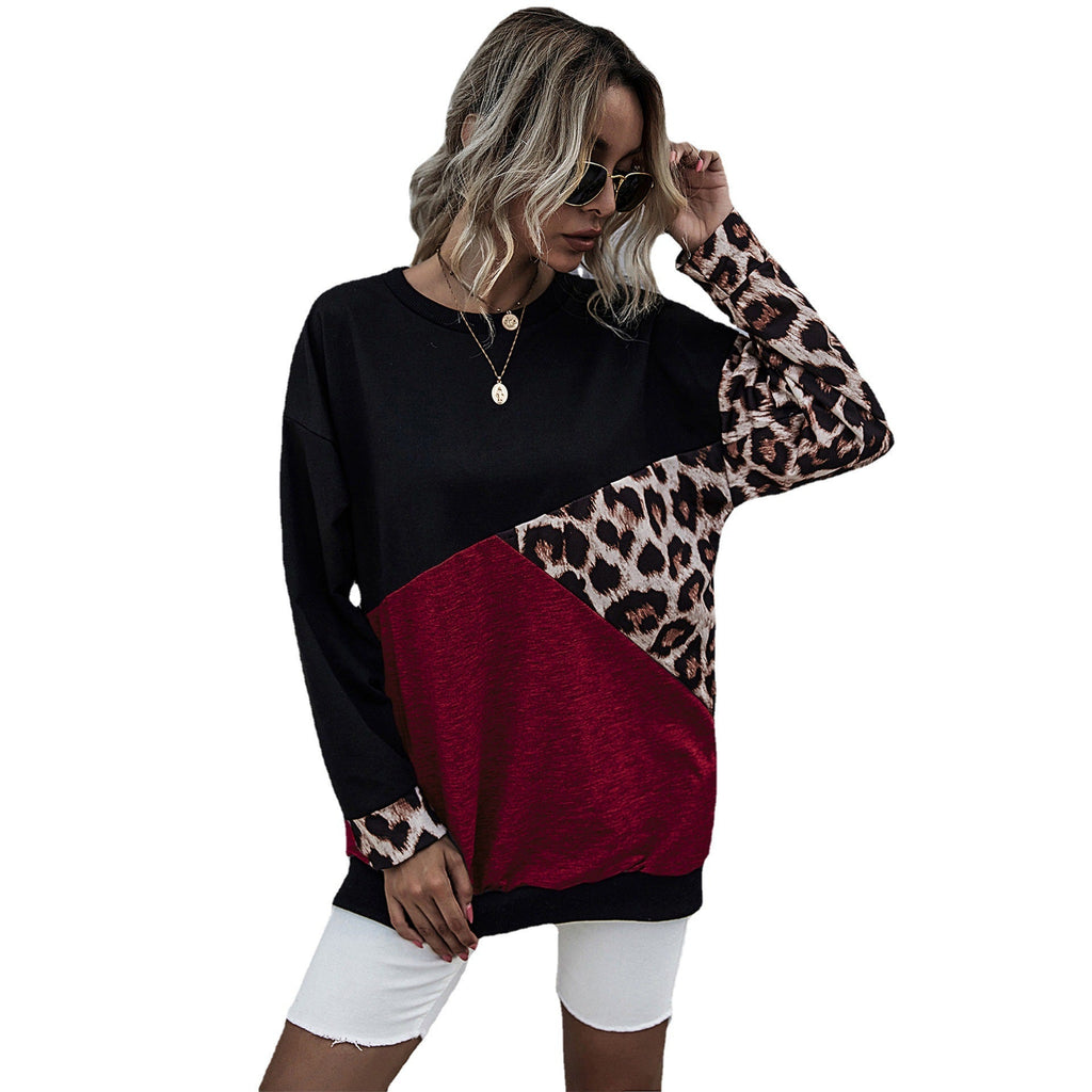 Leopard Contrast Long Sleeve Sweatshirt
