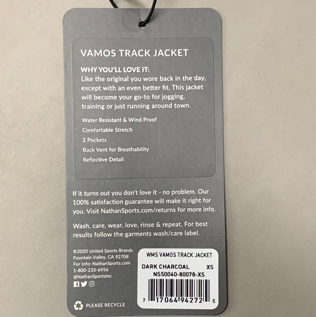 NATHAN Vamos Track Jacket Women's Sz XS Dark Charcoal NS50040-80078-XS (New)