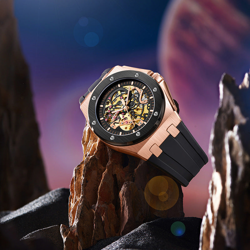 Fully automatic mechanical watch for men fashionable multi-color silicone tape waterproof watch