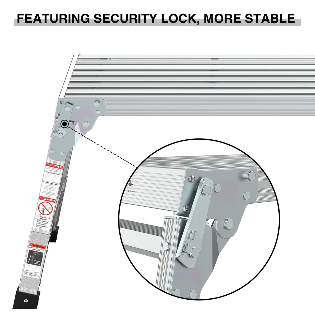 Aluminum Work Platform Large Size Step Stool Folding Portable Work Bench 40" Width Telescopic Feet 22" -27.5" Height Adjustable