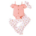 Girls' Short-sleeved Shirt Bell-bottom Pants Three-piece Set