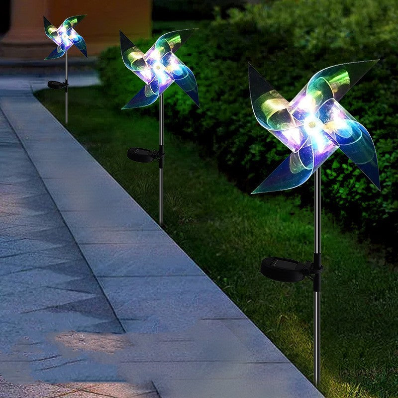 LED Solar Laser Magic Color Windmill Ground Plug Lamp Household