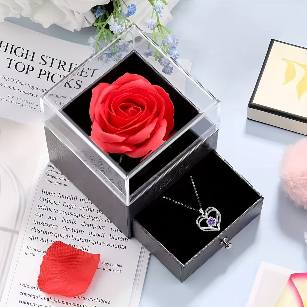 Permanent Rose Gift Box, Love Rose Multi Pendant Necklace, Women's Simple and Exquisite Jewelry, Gift for Mother, Lover, Best Friend, New Year's Gift, Mother's Day Gift, Birthday Gift, Party, Thanksgiving Gift, Allergen resis