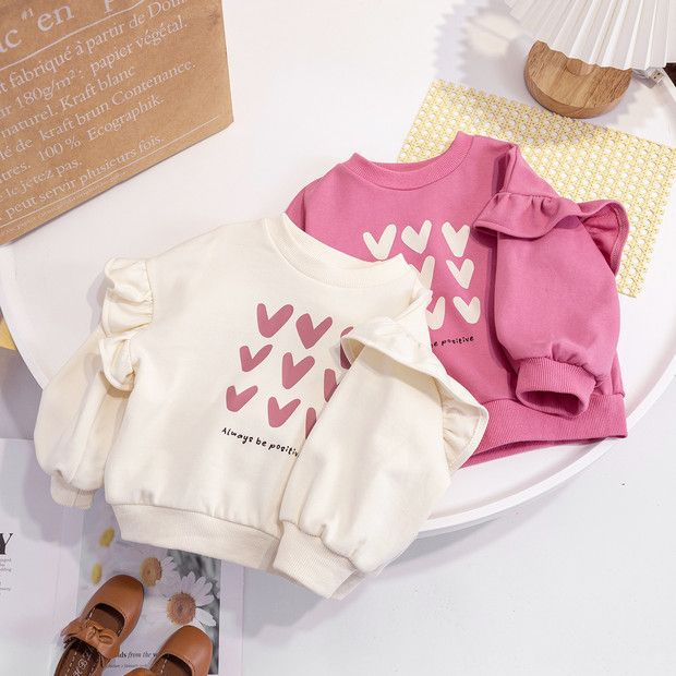 Girls' 2026 Spring Collection New Style Top - Cute And Casual Pullover Hooded Shirt For Children - Children's Heart-shaped Collar Sweatshirt