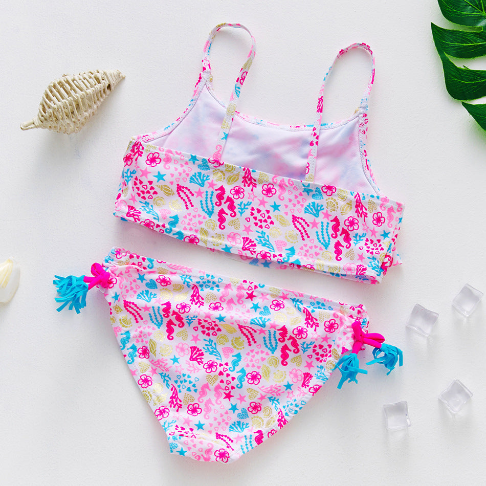 Gold-foil Nylon Two-piece Swimwear For Older Children