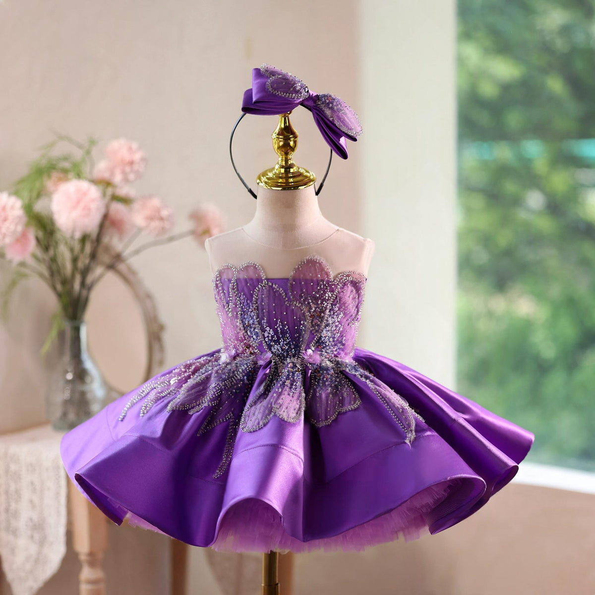 Purple Satin Ball Gown Princess Dress For Girls