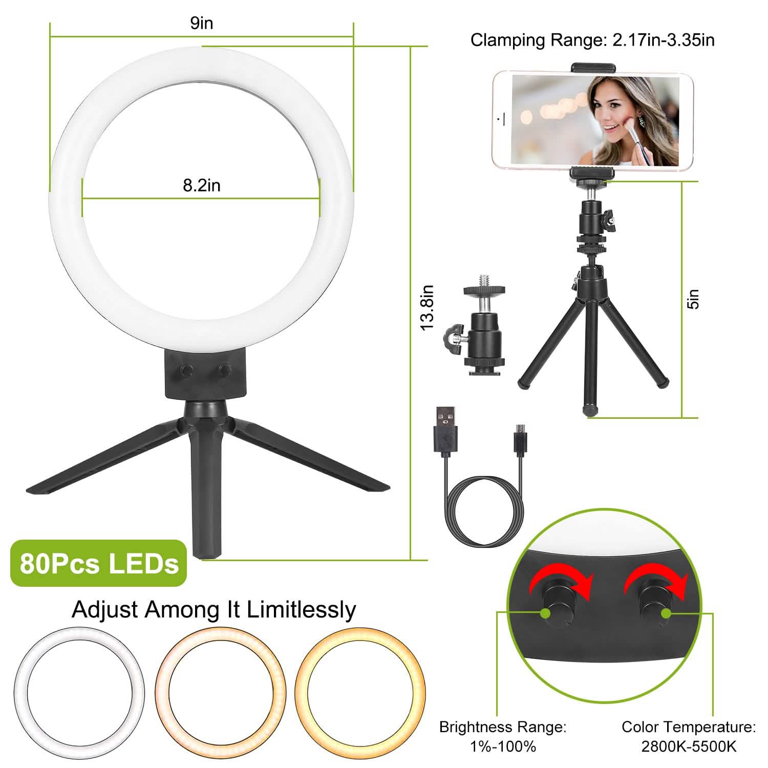 9" Dimmable LED Ring Light with Tripod