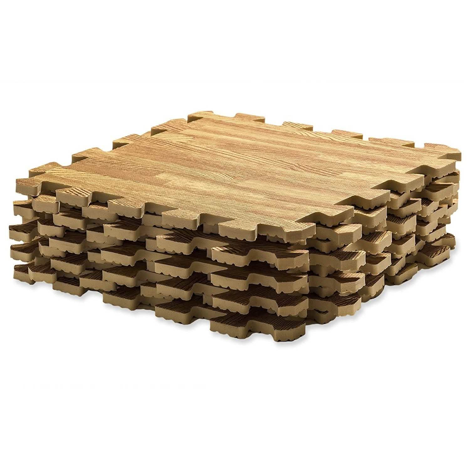 9-Piece Set: HemingWeigh Printed Wood Grain Interlocking Foam Floor Puzzle Mats