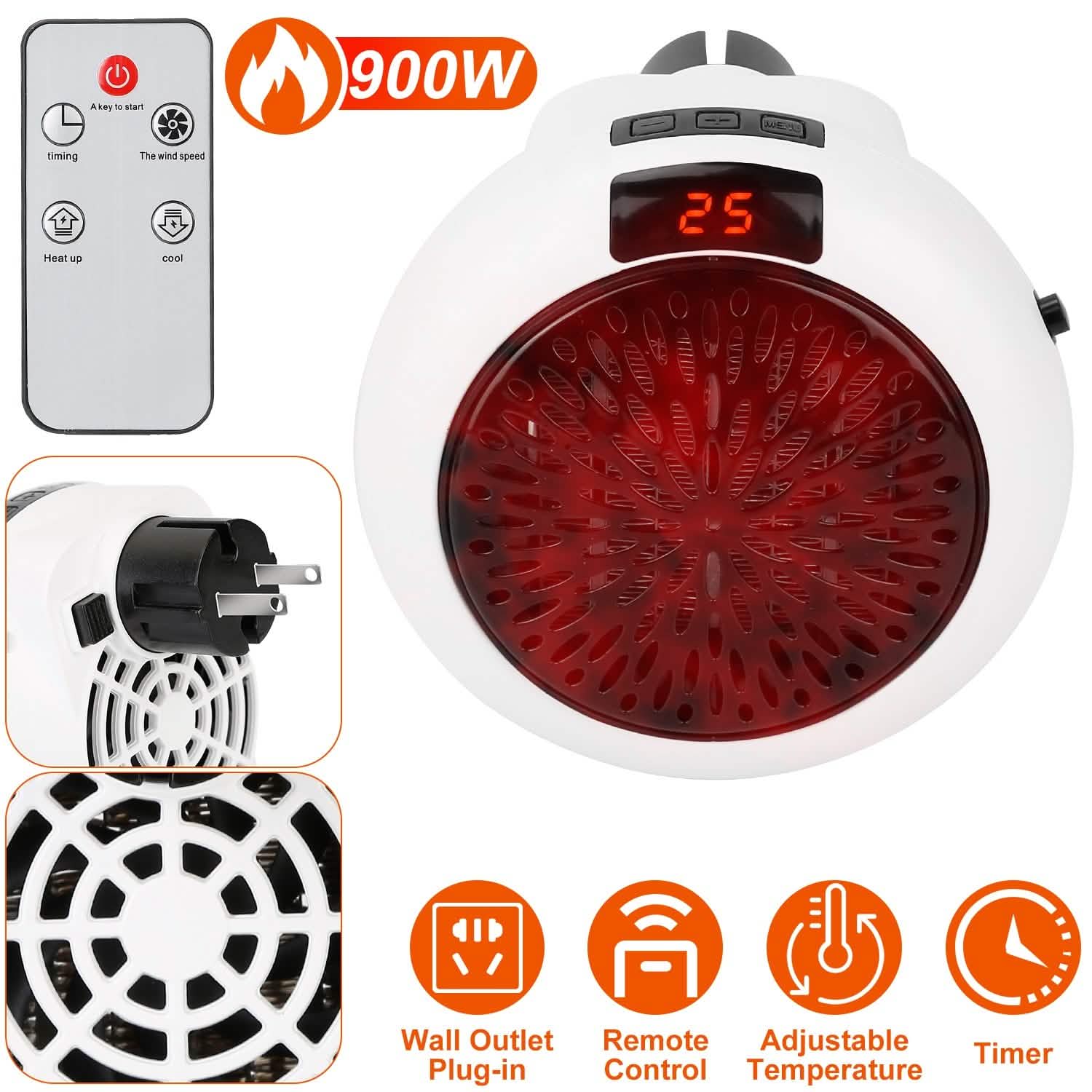 900W Portable Heater Fan with Remote Control