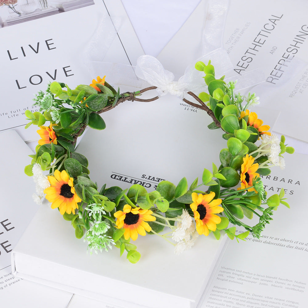 Girl Spring Outing Wreath Headwear Simulation Eucalyptus Starry Sky False Sunflower Children's Wreath