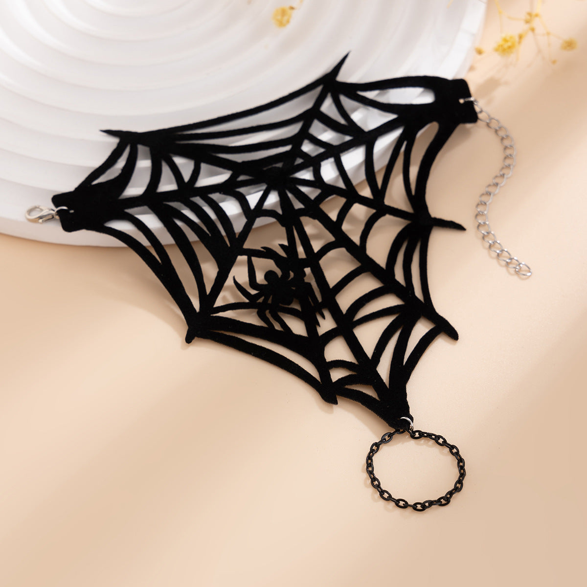 Halloween Finger Mesh Tassel Bracelet Punk Alloy Rose Lace Floral Handmade for Women