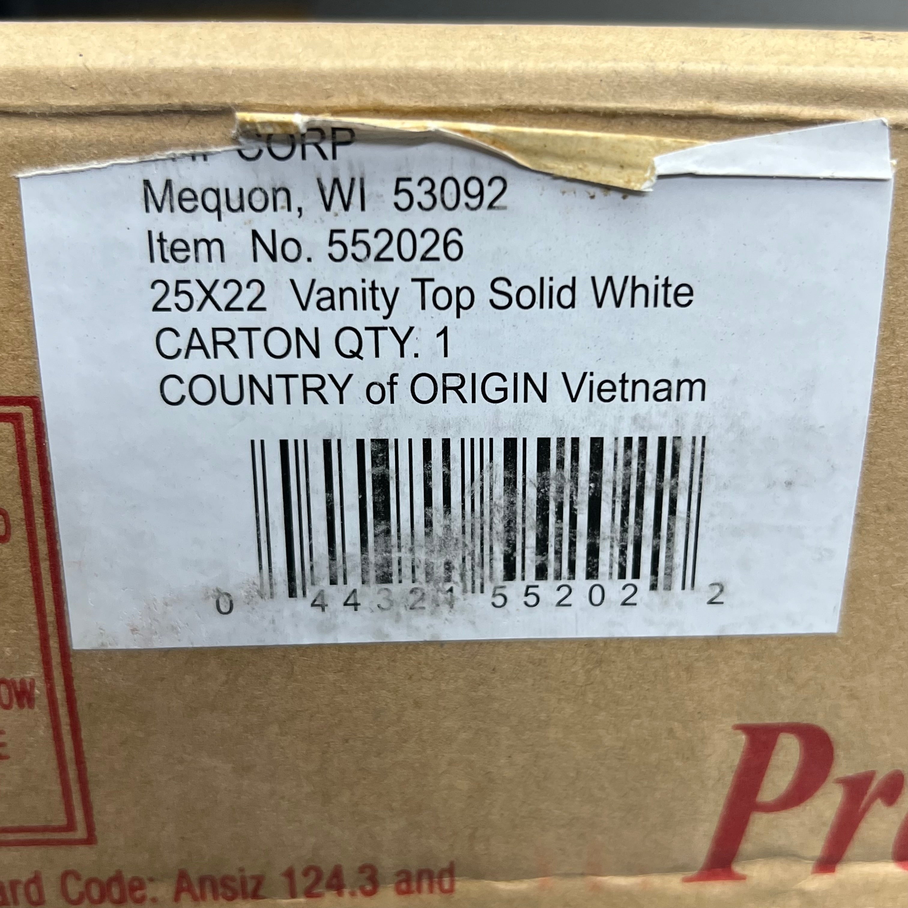 DHI CORP Vanity Top Sink Premium Cultured Marble 25” X 22” WHITE 552026
