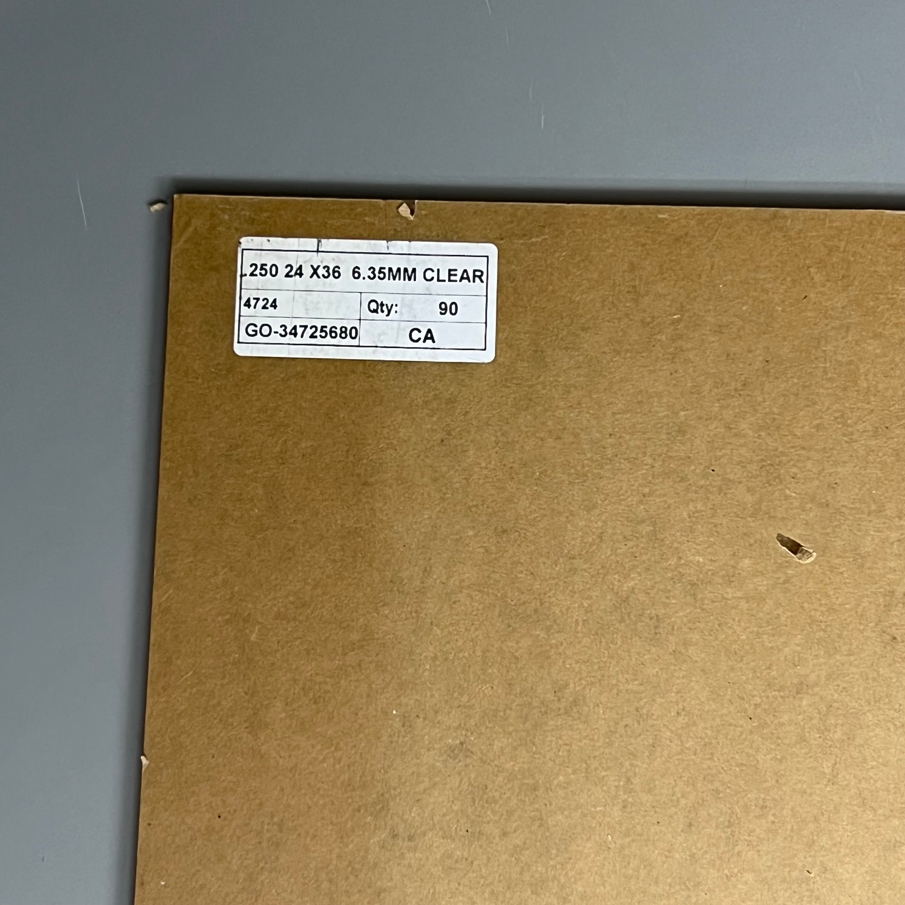 Clear Plexiglass Acrylic Plastic Piece .250 X 24" X 36" Paper Masked GO-34725680