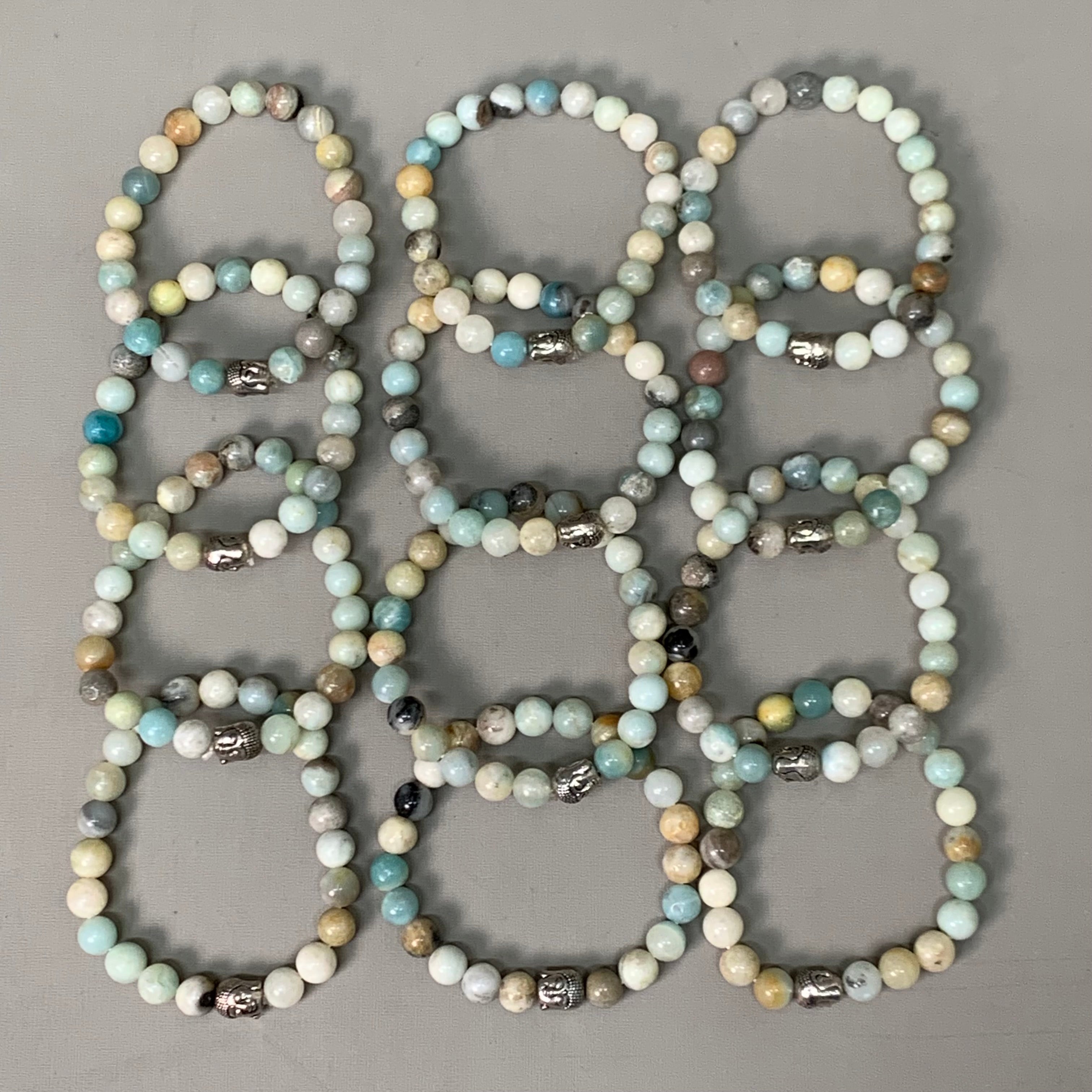 BEST WHOLESALE (12 PACK) Beaded Amagonite Crystal Bracelets 3" Green/Turquoise New