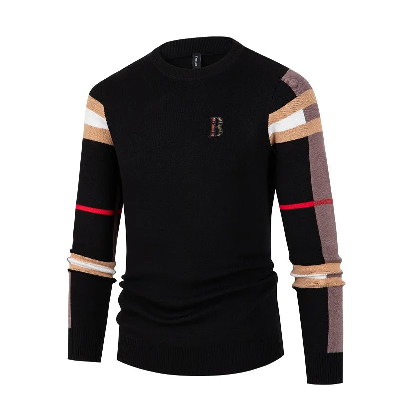 Men's Knitted Shirt Men's Thin Style Color blocked Interior Bottom Knitted Shirt Casual Middle Neck
