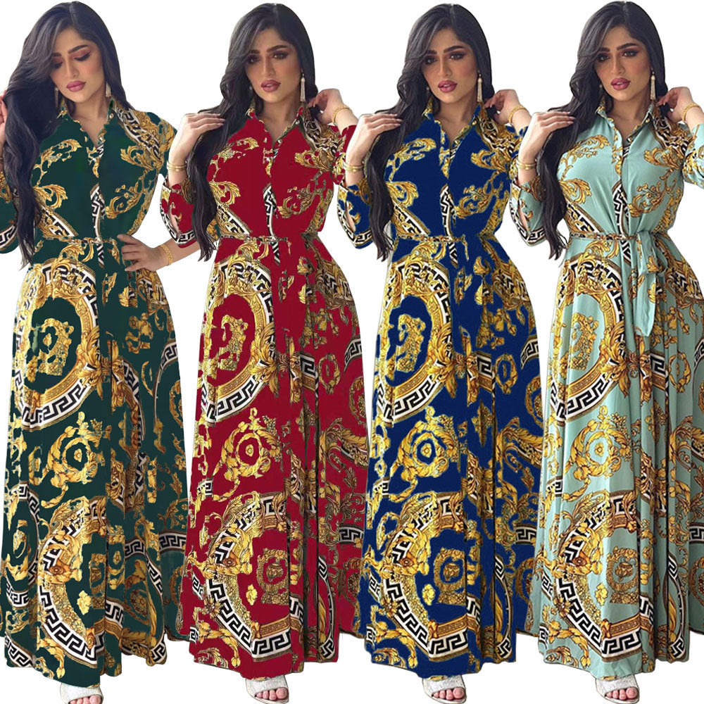 Swing Ladies Print Shirt Dress Middle East Ladies Clothing