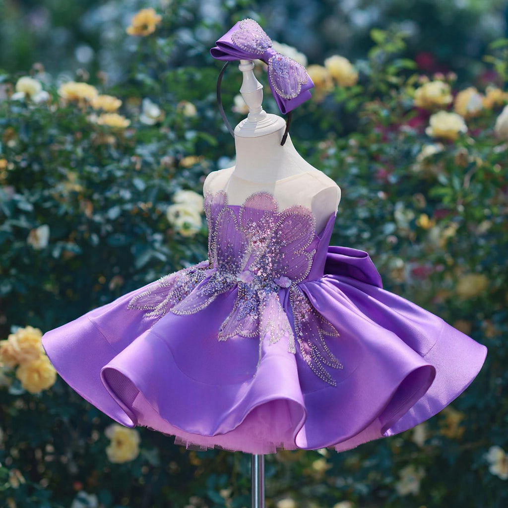 Purple Satin Ball Gown Princess Dress For Girls