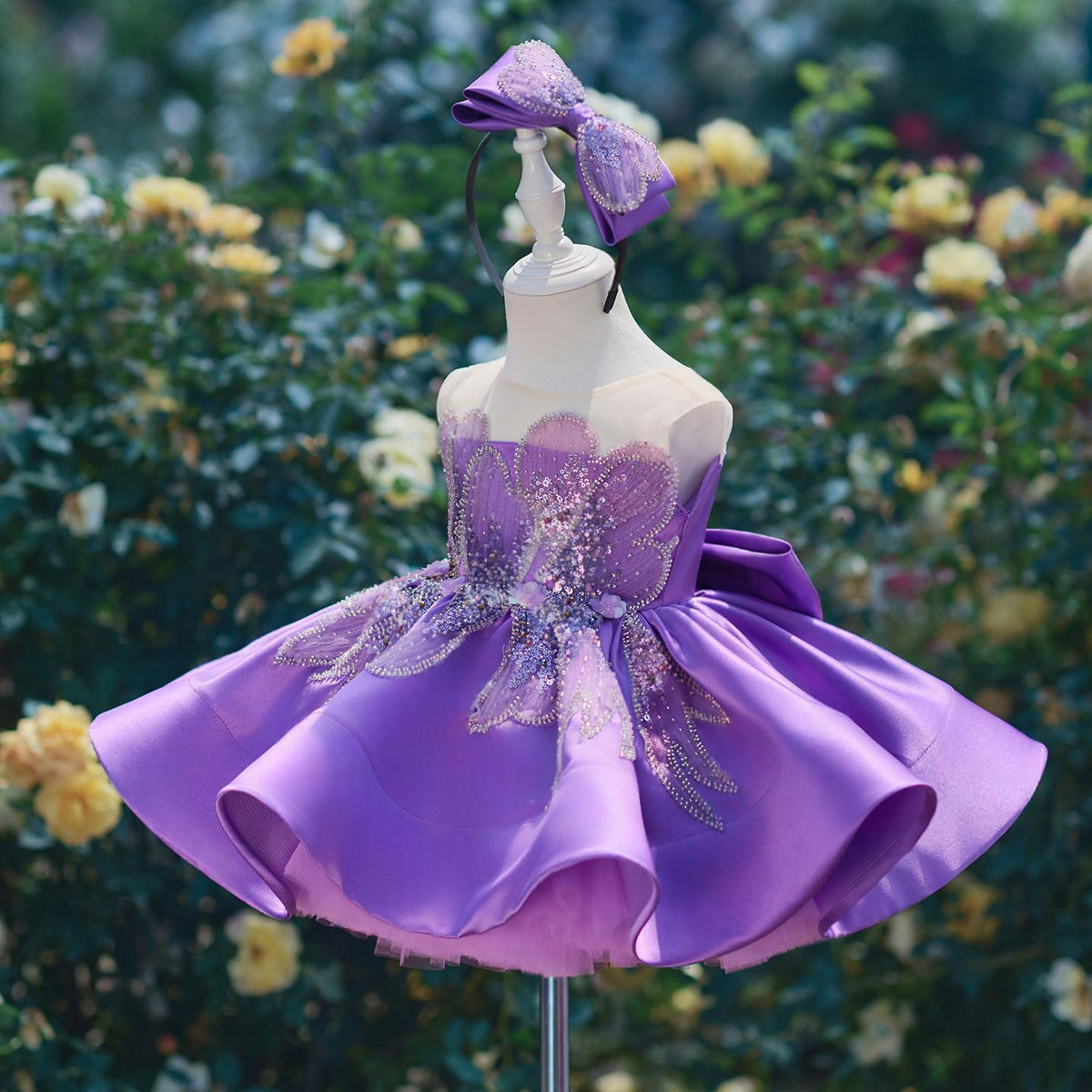 Purple Satin Ball Gown Princess Dress For Girls