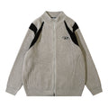 Color Block Zipper Cardigan Sweater Men's Autumn Street Style Stand Collar Long Sleeve Loose Knitwear