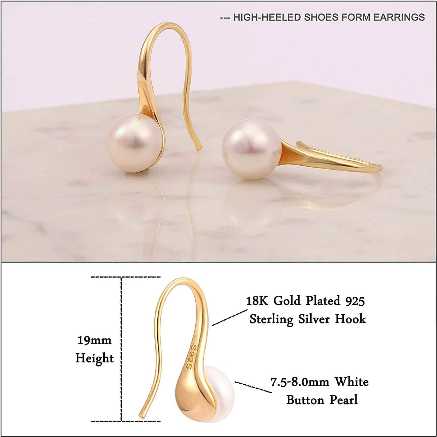 925 Sterling Silver 7.5-8mm White Freshwater Cultured Pearl Dangle Drop Earrings