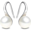 925 Sterling Silver 7.5-8mm White Freshwater Cultured Pearl Dangle Drop Earrings