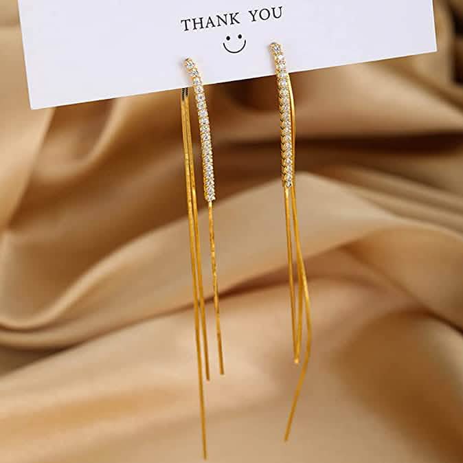 925 Sterling Silver Dangle Chain Tassel Earrings