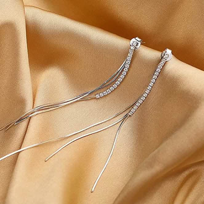 925 Sterling Silver Dangle Chain Tassel Earrings