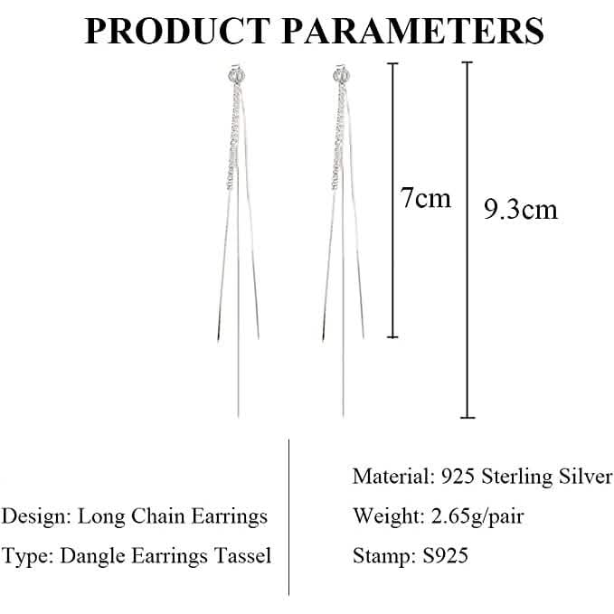 925 Sterling Silver Dangle Chain Tassel Earrings