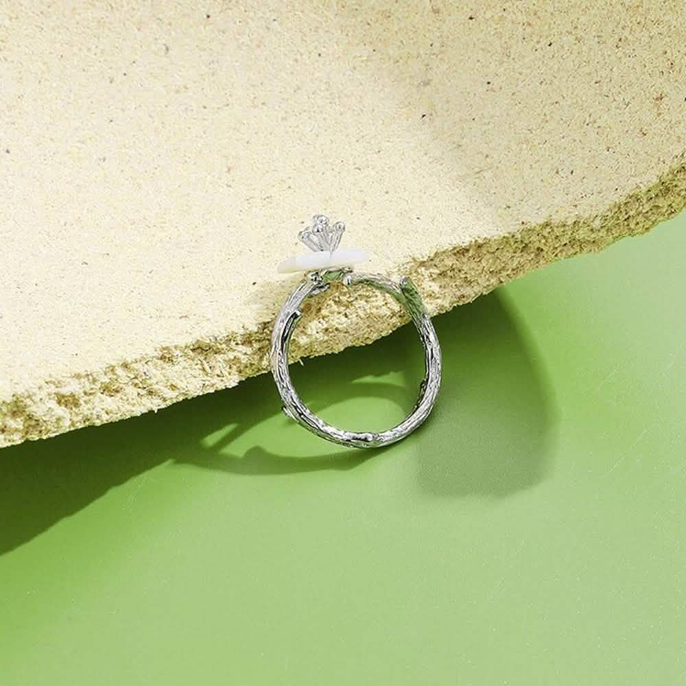 925 Sterling Silver White Cherry Blossom Shell Pearl Flower Branch Rings