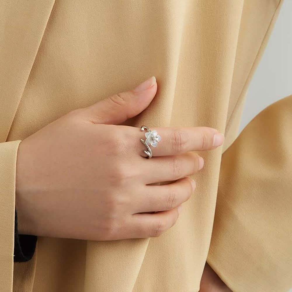 925 Sterling Silver White Cherry Blossom Shell Pearl Flower Branch Rings