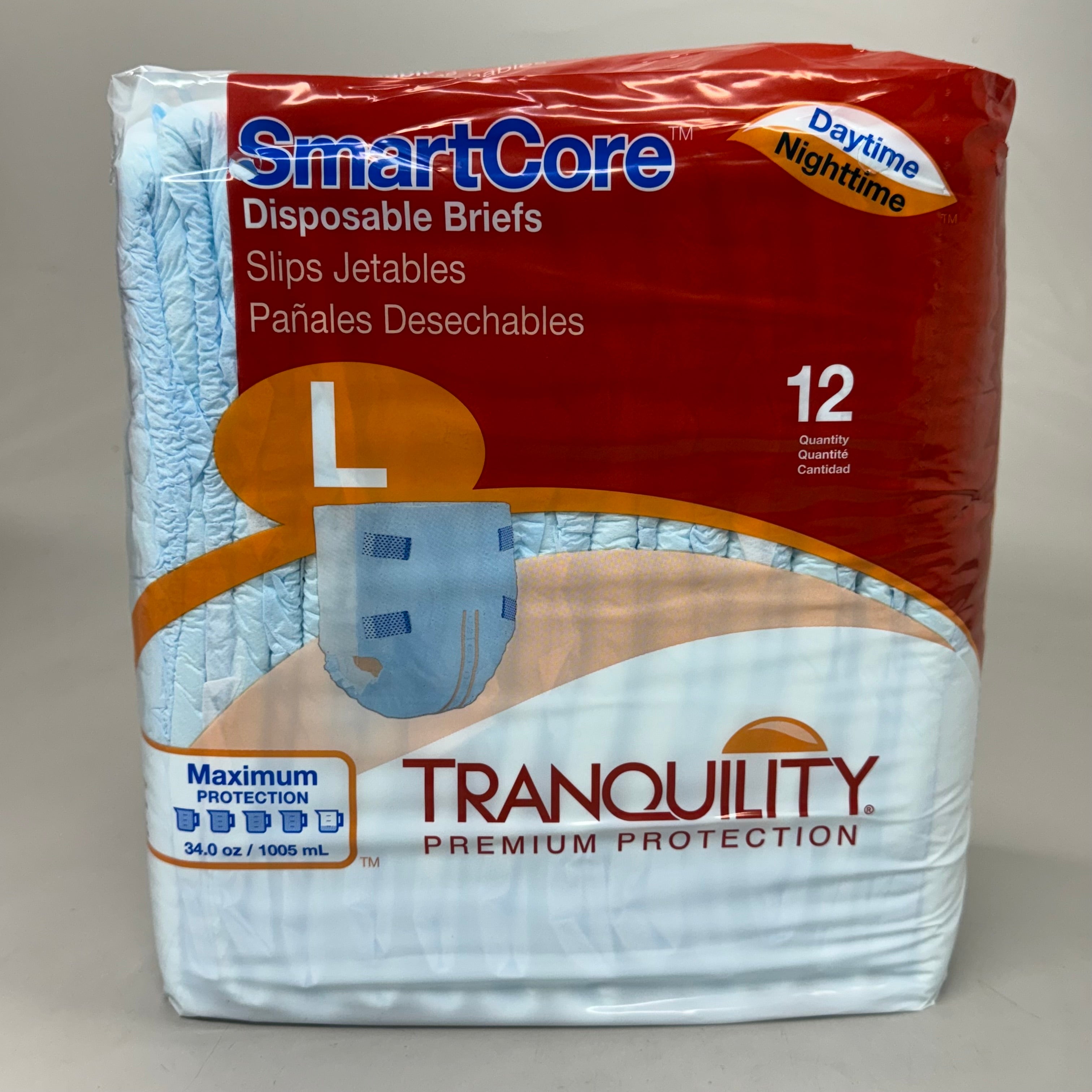 SMARTCORE (4 PK!) of 12 Tranquility Premium Protection Adult Diapers Latex Free Size L