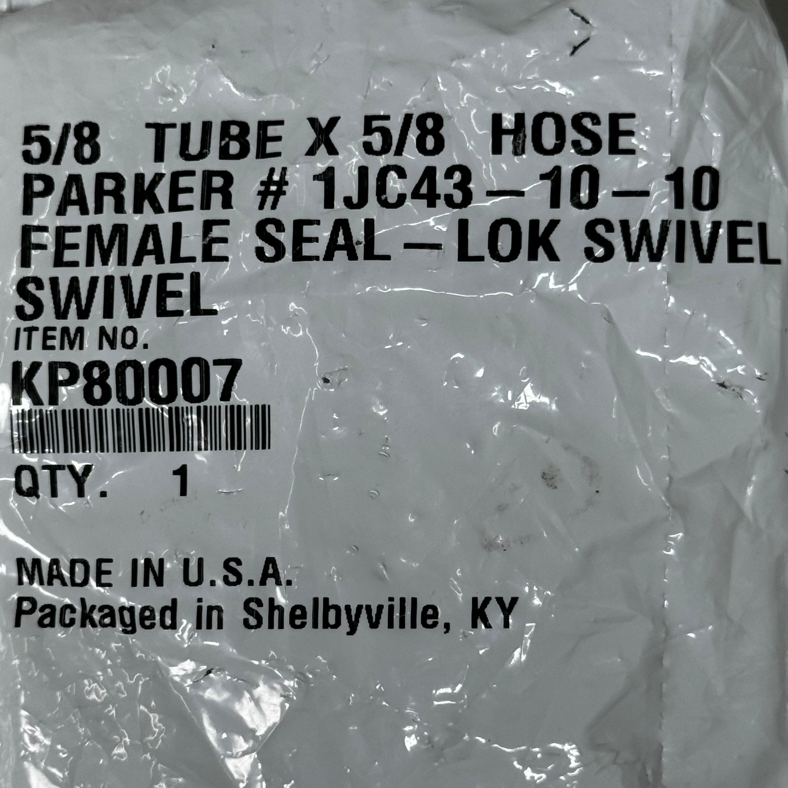 PARKER Hydraulic Hose 1JS43-10-10 Female Seal-LOK Swivel 5/8" x 5/8" Steel KP80007