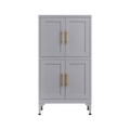 Grey metal kitchen storage cabinet, kitchen pantry storage cabinet with door and shelf, adjustable leveling feet