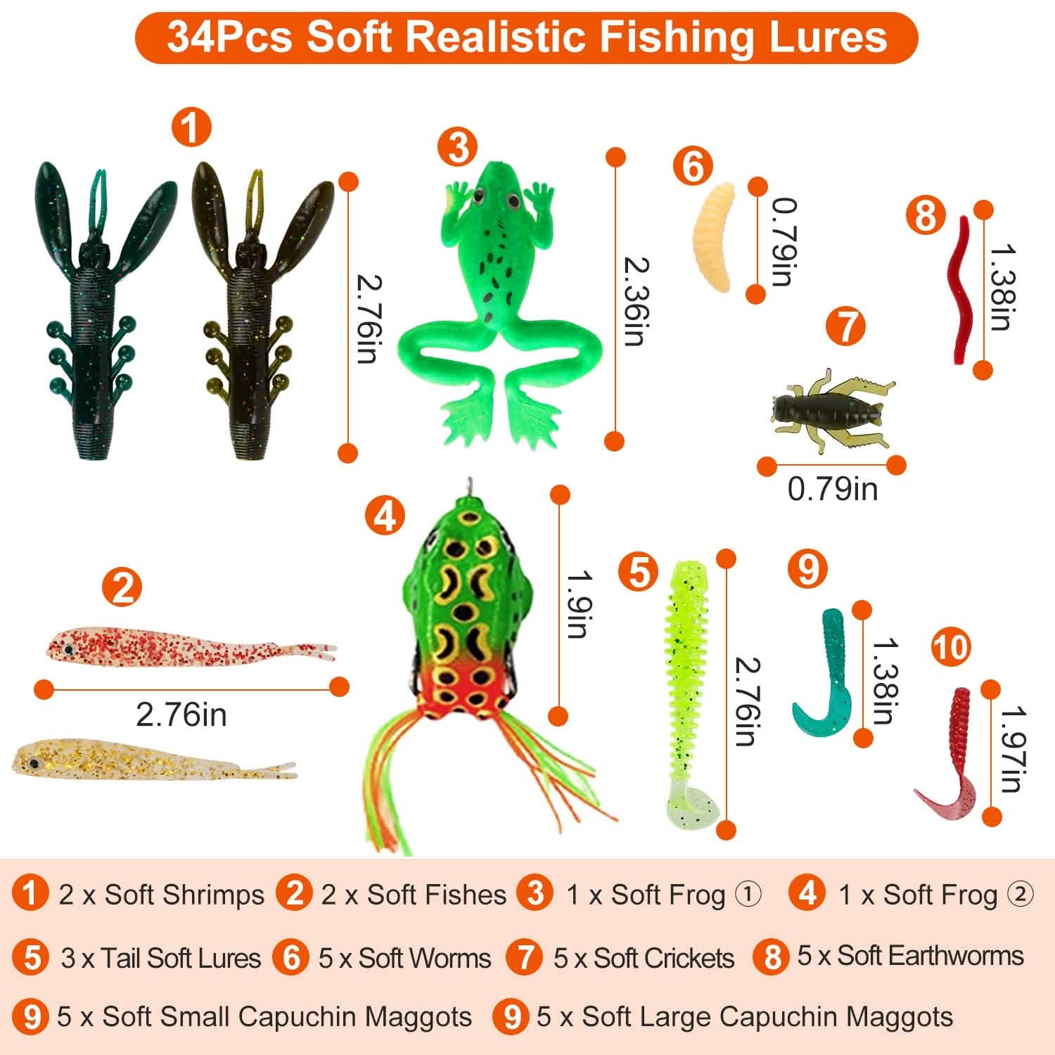 94-Piece: Fishing Lures Kit Soft Plastic Fishing Baits Set