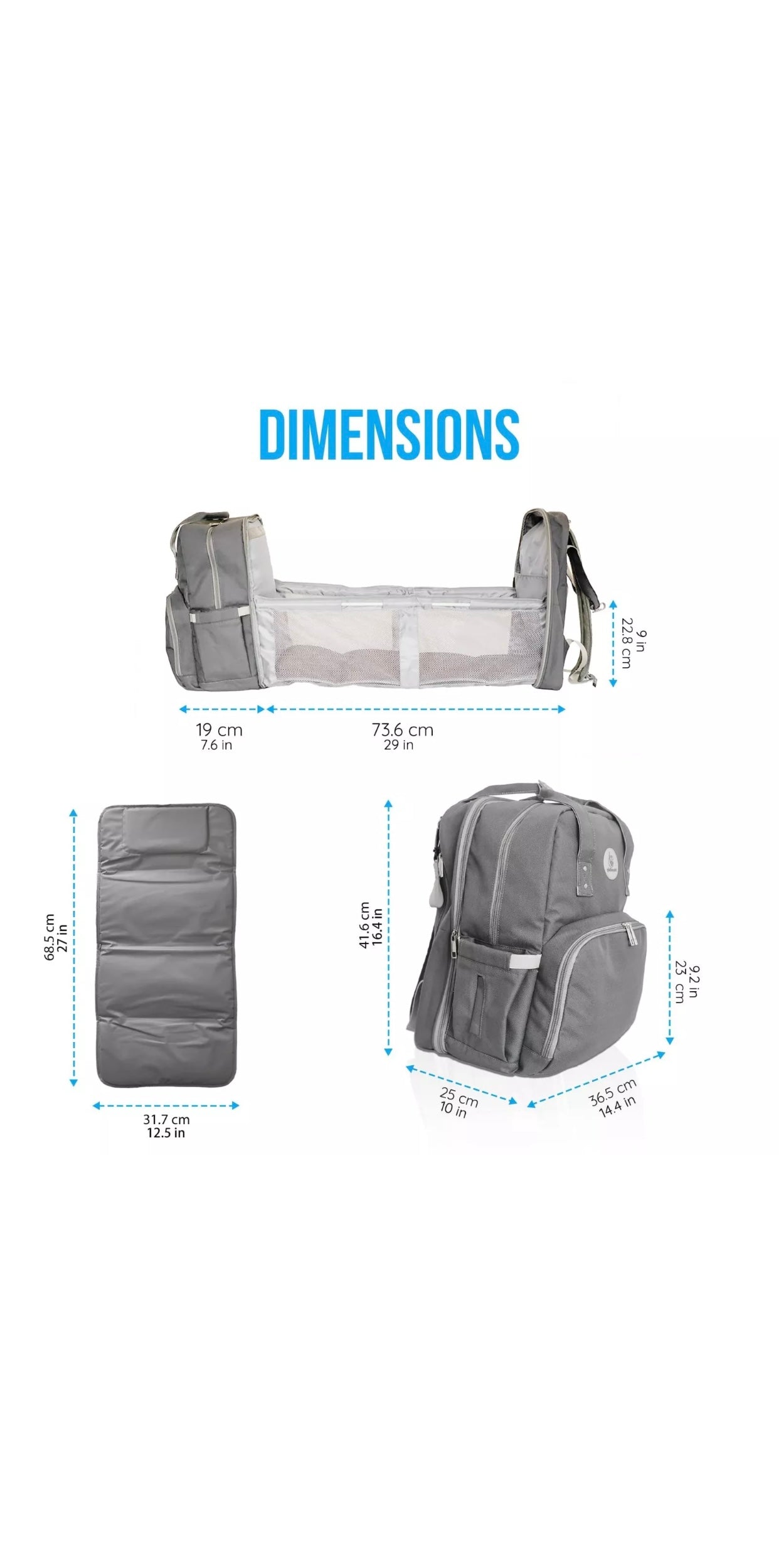 MoonBaby Backpack Diaper Bag Foldable Changing station Portable Crib Bassinet