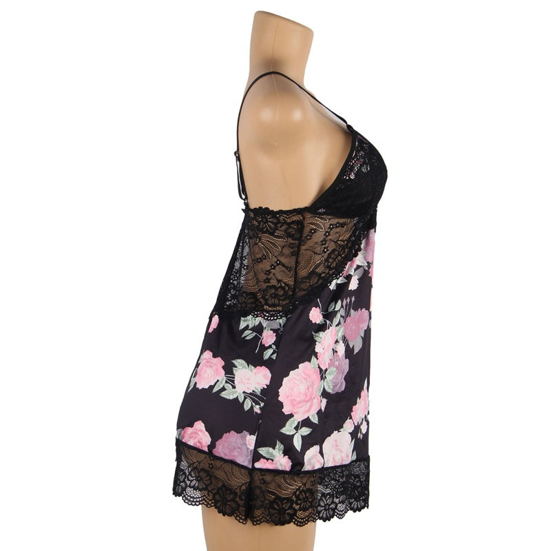 Plus Size Embroidery Patchwork Lace Sleeping Dress