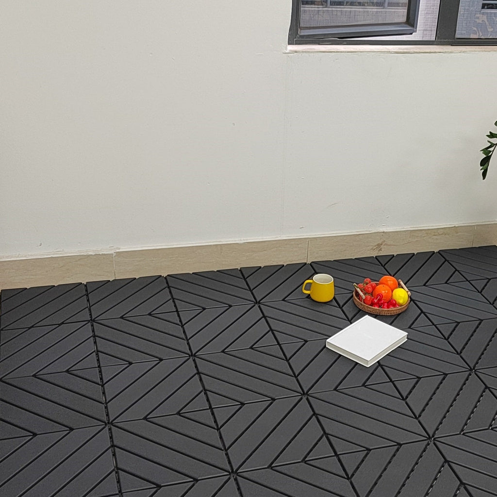 Plastic tiles, 36 pieces, 12 inches x 12 inches waterproof outdoor terrace tiles with reinforced drainage design, gray