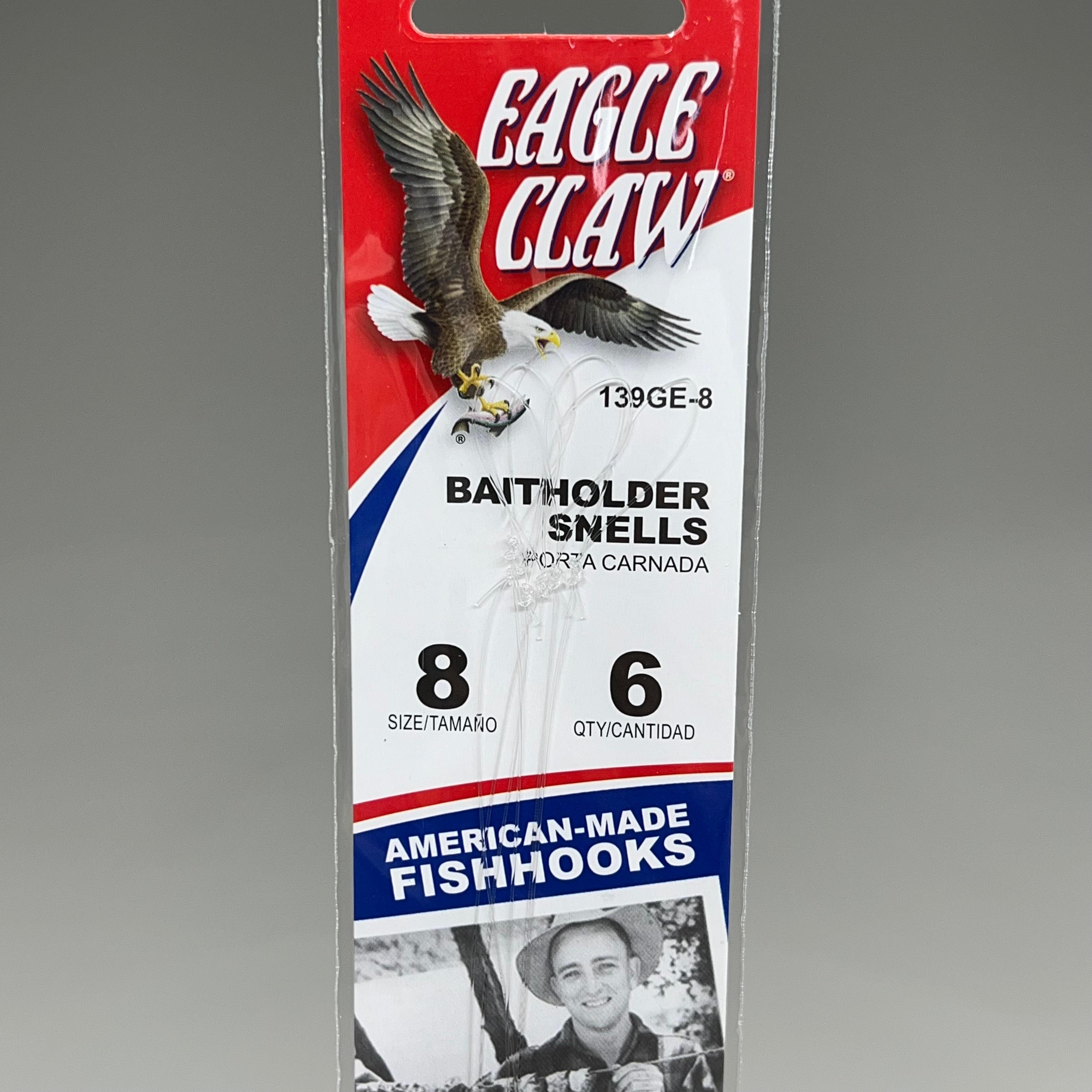 EAGLE CLAW(3 PACK) Medium Wire Baitholder Snell Worms & Chunk Red #8 6pc 391GE-8