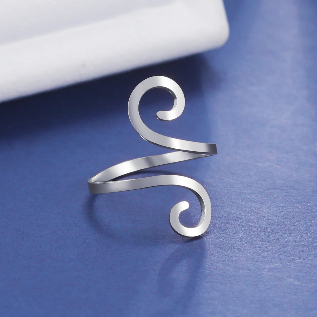 Stainless Steel Large Spiral Ring Women Gold Color Adjustable Finger Rings Minimalist Jewelry Valentine Gift New In