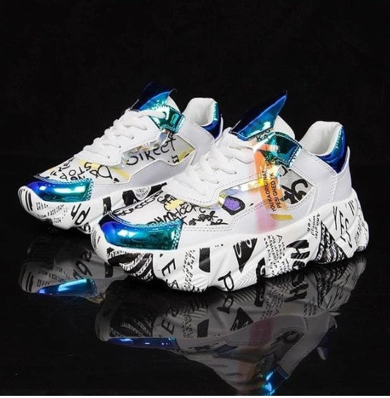 Creative fonts on White Causal tennis shoes for Women