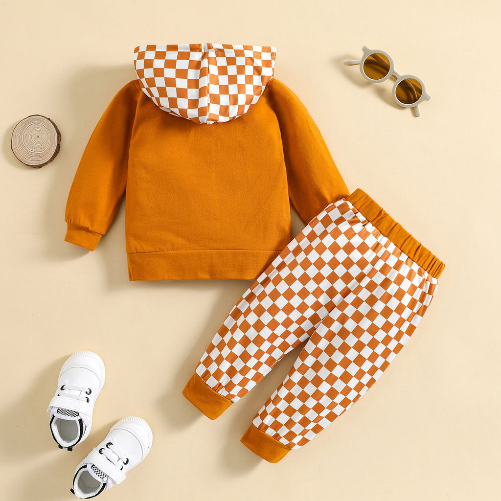 Children's Autumn And Winter Sports Leisure Hooded Plaid Suit
