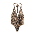 Leopard print halter neck one-piece swimsuit for women