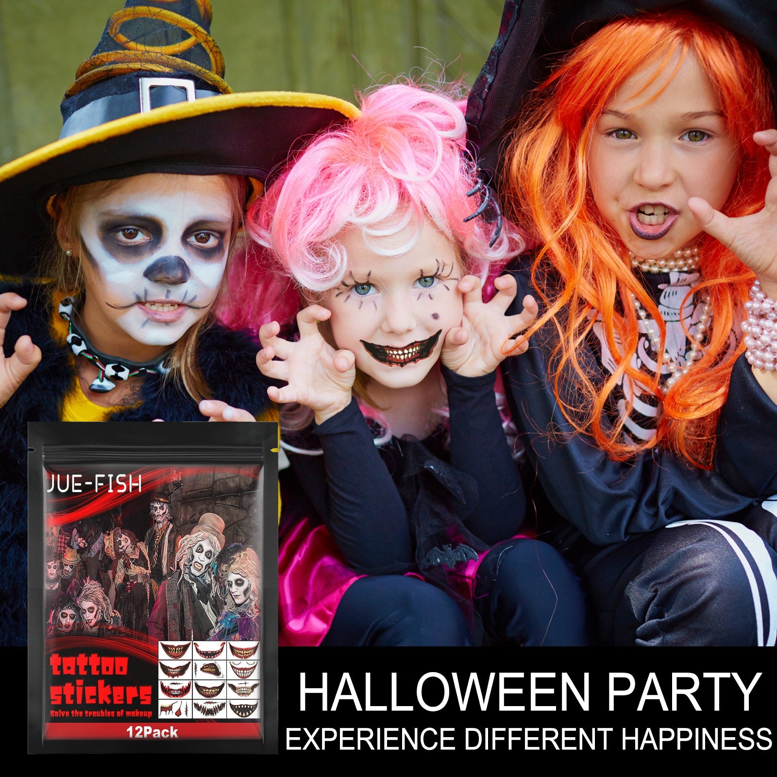 Halloween Tattoo Stickers, Halloween Horror Party Party Makeup Decorative Mouth Tattoo Stickers